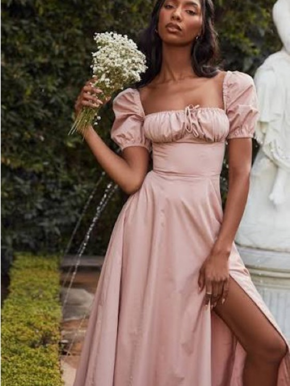 House of CB Blush Pink Midi Dress with Puff Sleeves tallulah small